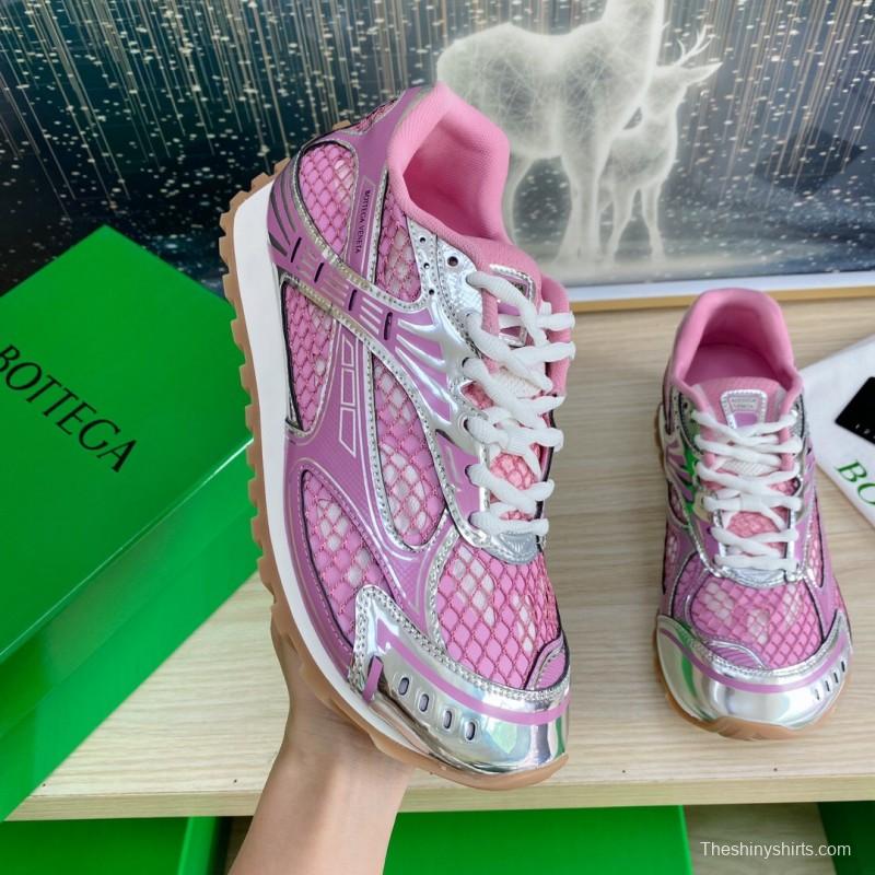 2025 Women BV Pink Silver Mesh Leather Running Sneakers