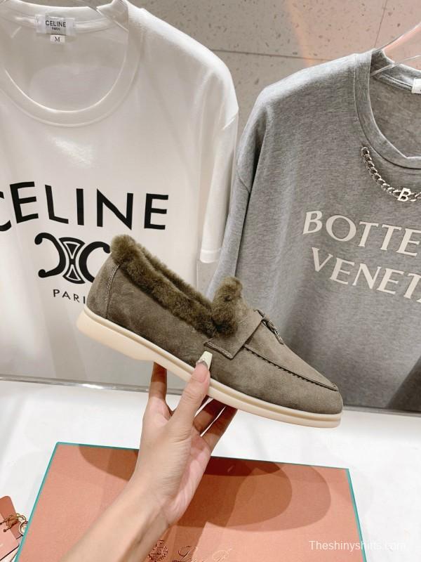 2024 Women LP Gray Suede Shearling Loafers MJ00300