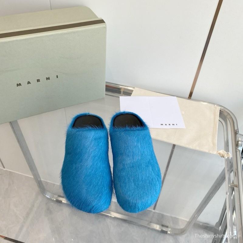 2024 Women Marni Blue Horsehair Slippers