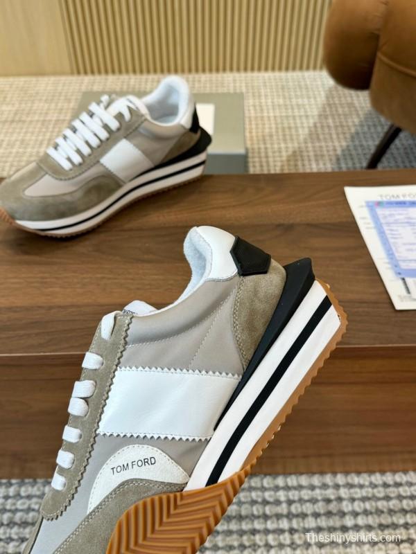 2025 Unisex TOM FORD White Grey Black Leather Suede Sneakers LY00360(F)/LY00370(M)