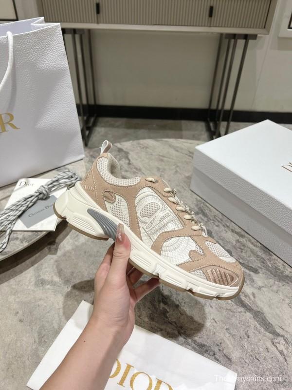 2025 Women Dior Beige White Mesh Leather Sneakers