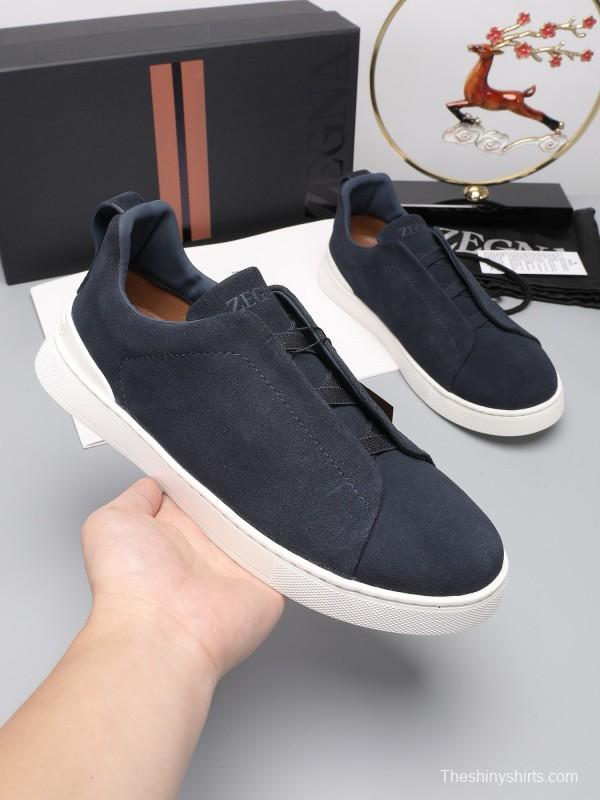 2024 Men Ermenegildo Zegna dark blue suede low top sneakers MJ00240