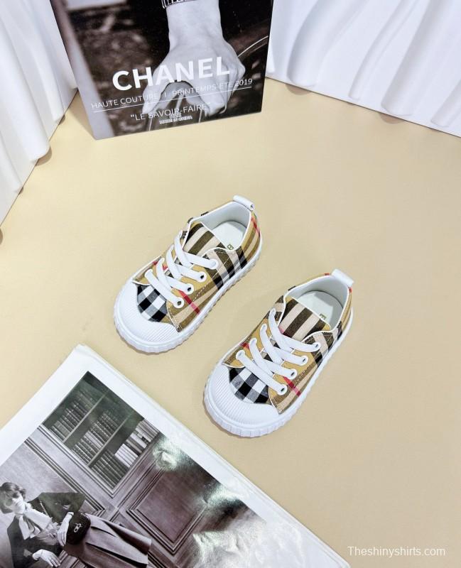 2024 Kids BURBERRY Khaki Black White Canvas Sneakers