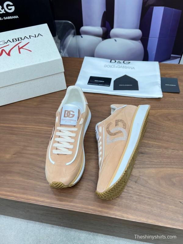 2025 Unisex Dolce & Gabbana Beige White PU Casual Sneakers LY00300