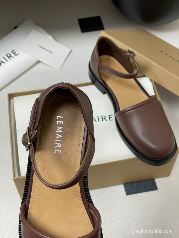 2025 Women Lemaire Brown Leather Mary Jane Shoes