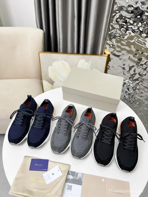 2025 Unisex Santoni Black Orange Wool Blend Sneakers AS00320