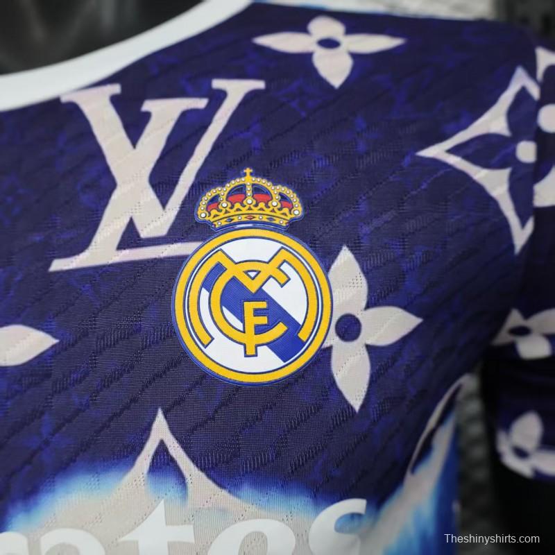 Player Version 25/26 Real Madrid Blue with Louis Vuitton Monogram Pattern Jersey