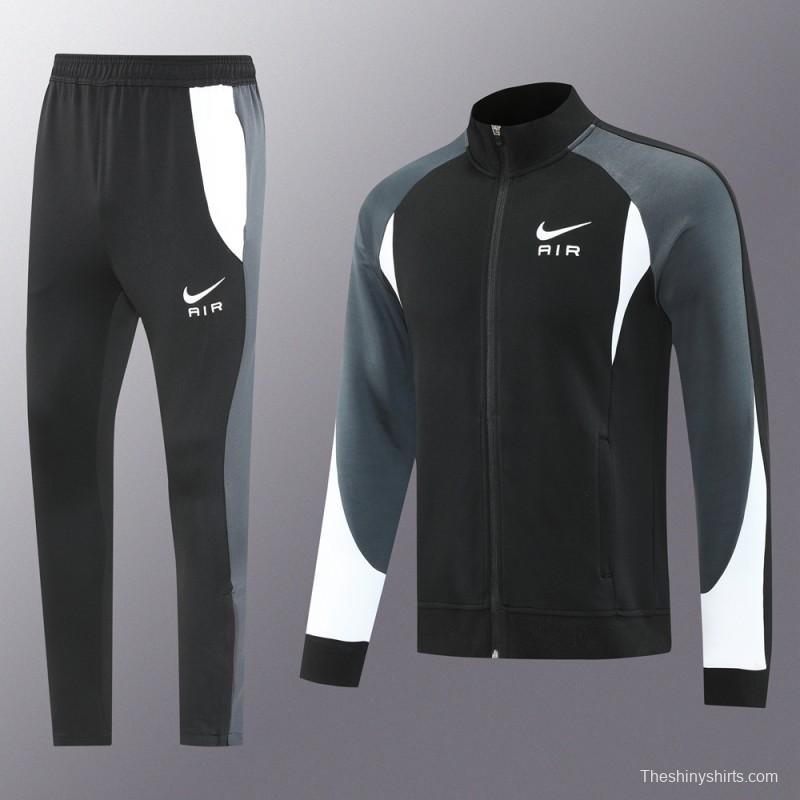 2025 Nike Air Black Tracksuit Set with Gray and White Accents Full Zipper Jacket + Long Pants
