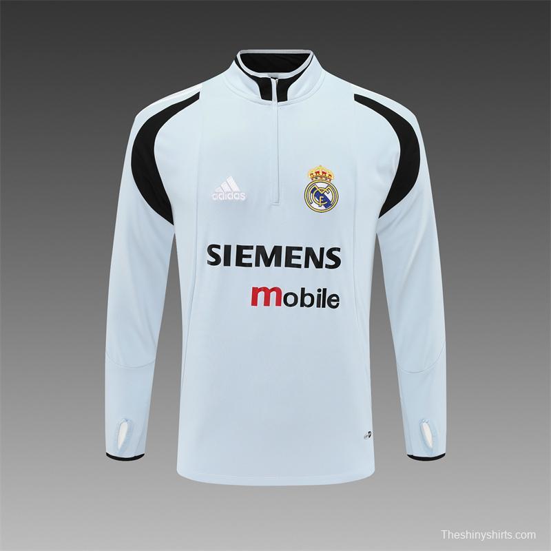 Retro 04/05 Real Madrid Light Grey Half Zipper Jacket+Long Pants
