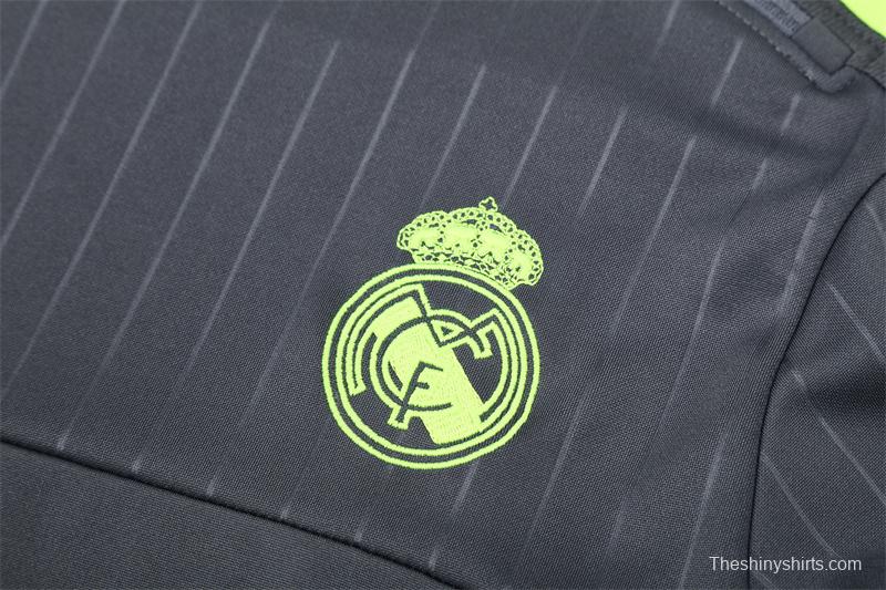 Retro 15/16 Real Madrid Dark Grey Half Zipper Jacket+Long Pants