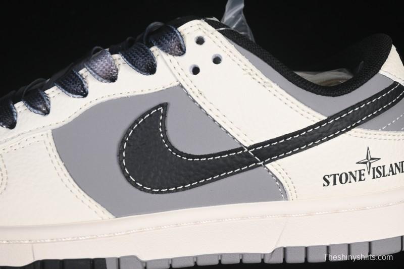 Nike SB Dunk Low Stone Island Collaboration Beige Grey Black Patchwork Anniversary Custom Low-Top Casual Skate Shoes - JP8028-041
