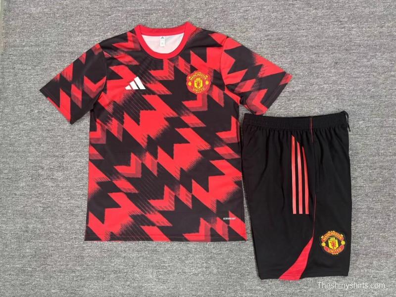 25/26 Kids Manchester United Red Black Camouflage Short Sleeve Jersey+Shorts
