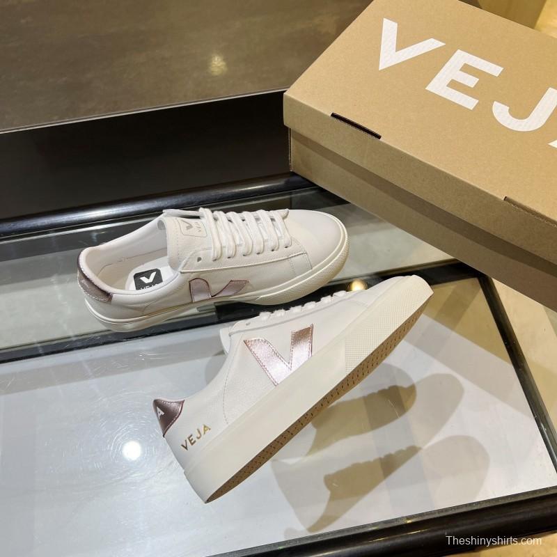 VEJA Classic White Sneakers V Logo Lace-Up Retro Flat Thick Sole Casual Sports Shoes - LY00220/LY00230