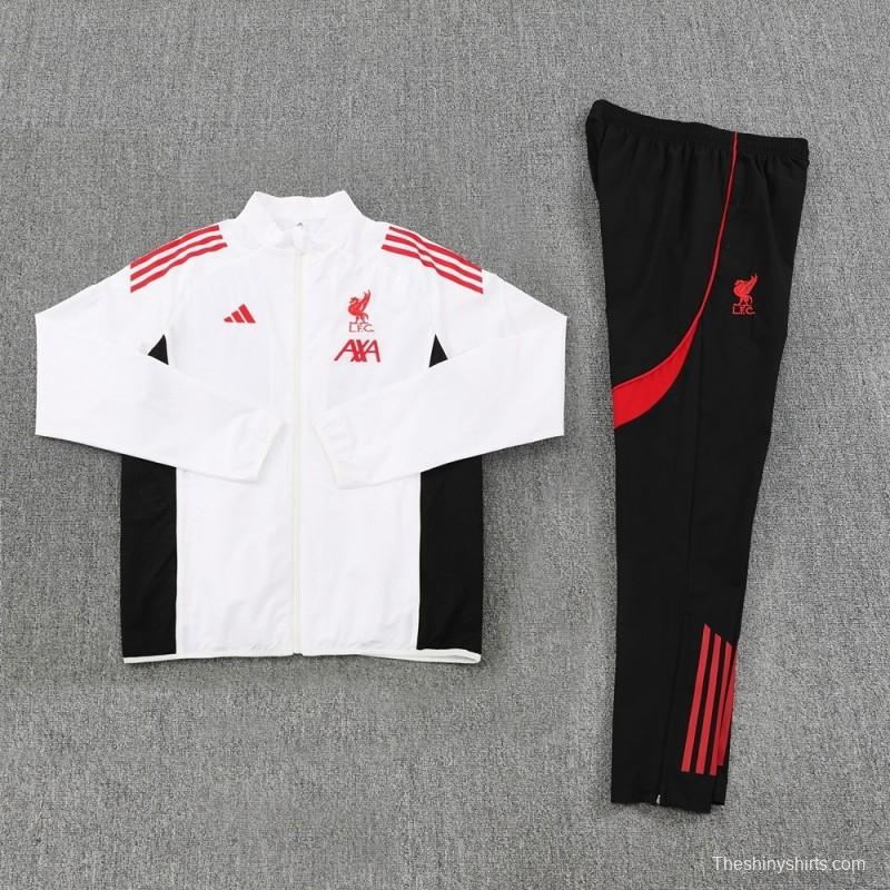 25/26 Liverpool White S-2XL Half Zipper Jacket+Long Pants
