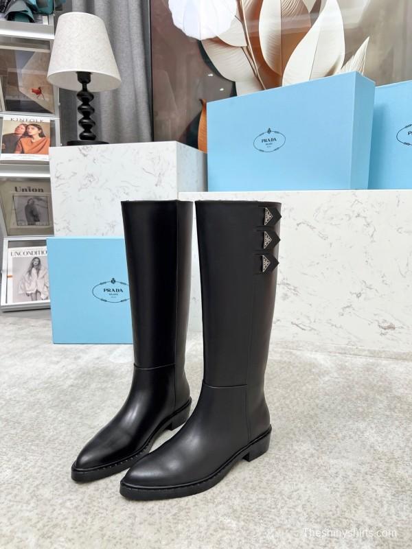 Prada Classic Triangle Logo Pointed Toe Boots - LY00400