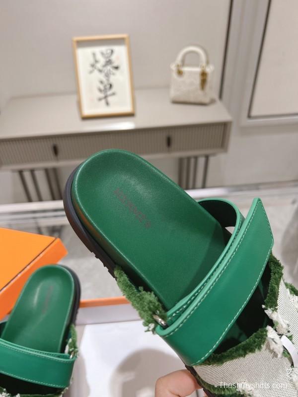 H Sandals 2025SS Fringe Slides with Platform - LY00270