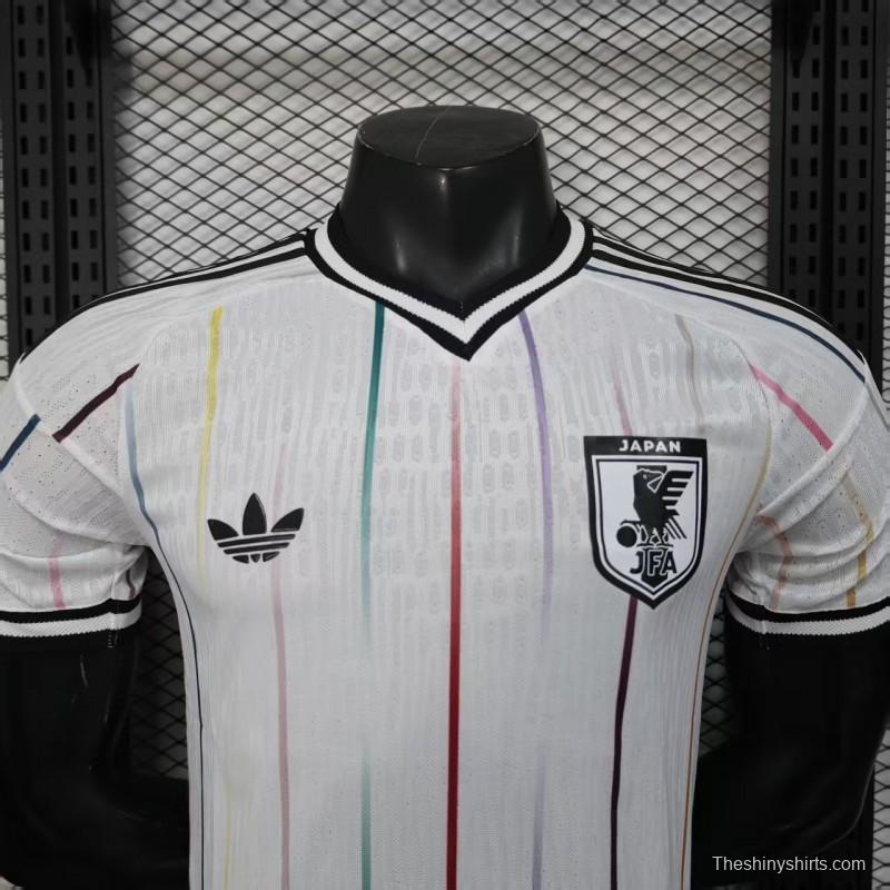 Player Version 2026 Japan Away White with Colorful Vertical Stripe Pattern Jersey